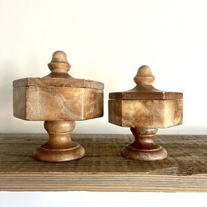 Set of Two Brown Alabaster Decorative Jars